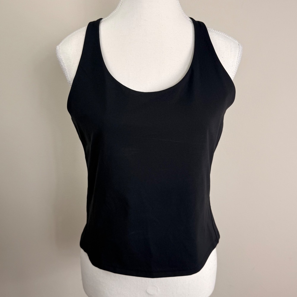 Spanx Black‎ Active Tank Top Built-in Shelf Bra Criss Cross Back Keyhole Large
